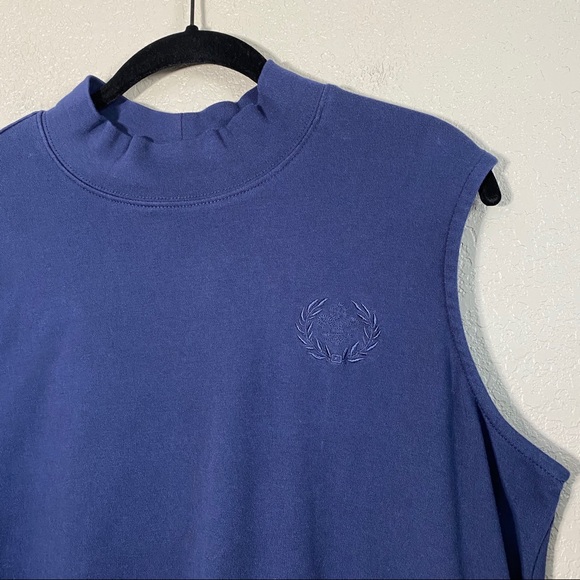 Vintage Navy Blue Sleeveless Mock Neck Shirt Crest Lg - Picture 2 of 4